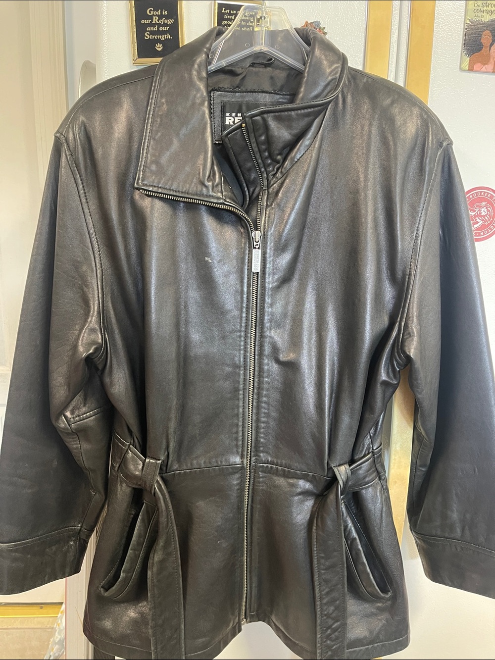 Kenneth Cole Black Leather Zip-Front Jacket